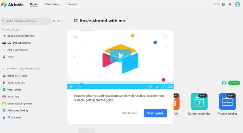 onboard invited users airtable