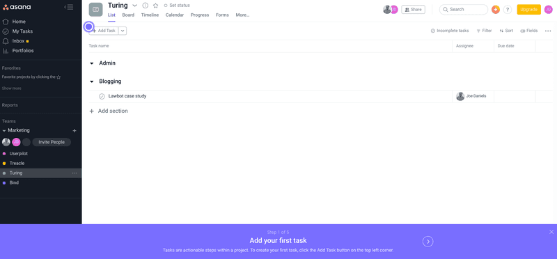 asana onboarding invited users