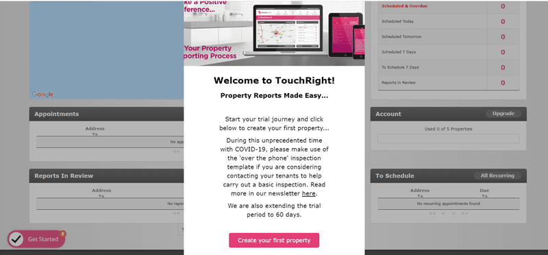 touchright welcome screen