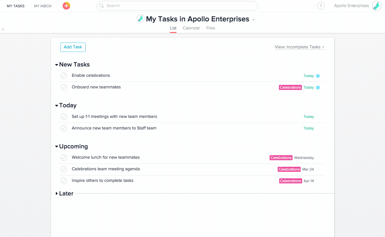 Gamification example from Asana