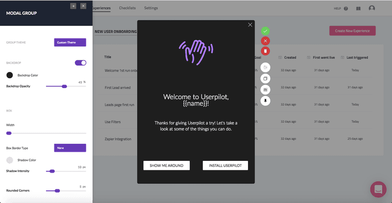 Welcome screen in Userpilot