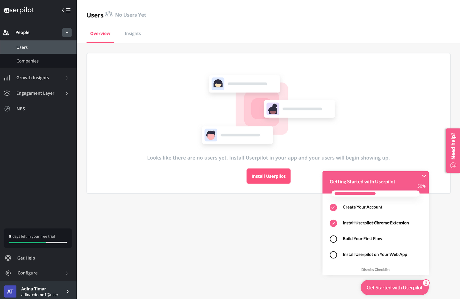 用Userpilot建立的入职检查表。