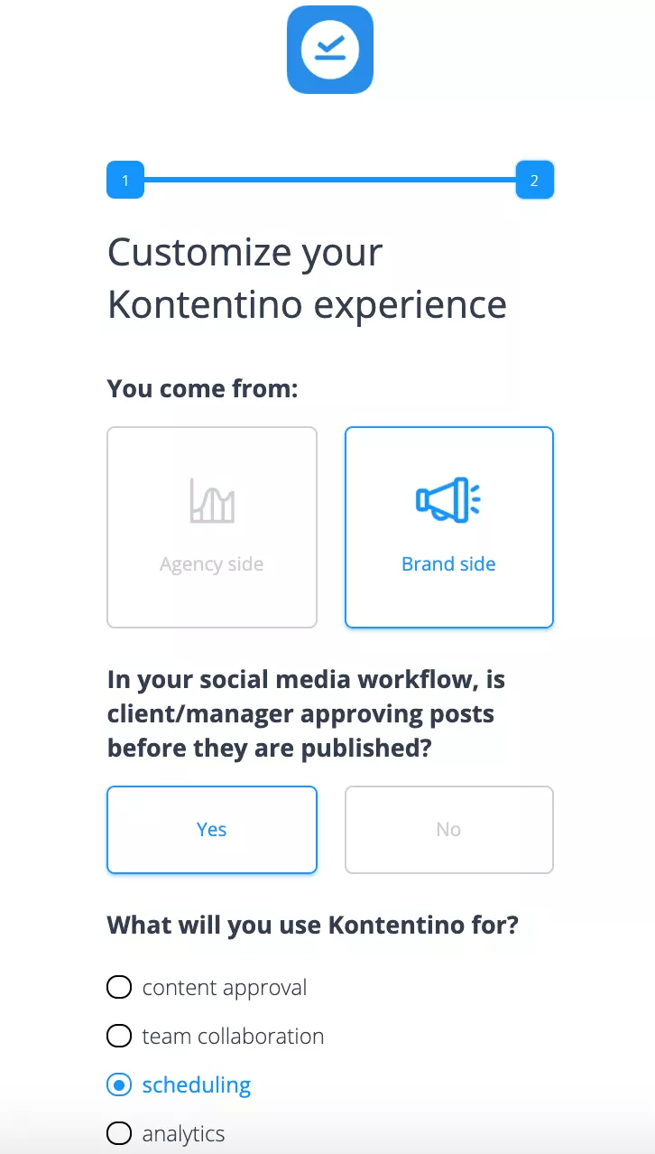 Kontentino welcome screen
