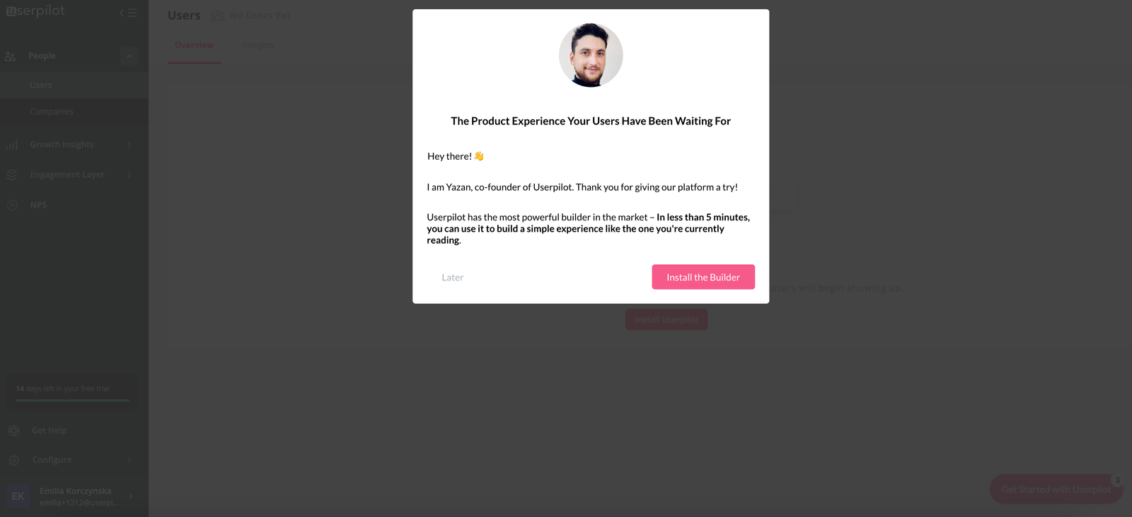 welkomstscherm userpilot