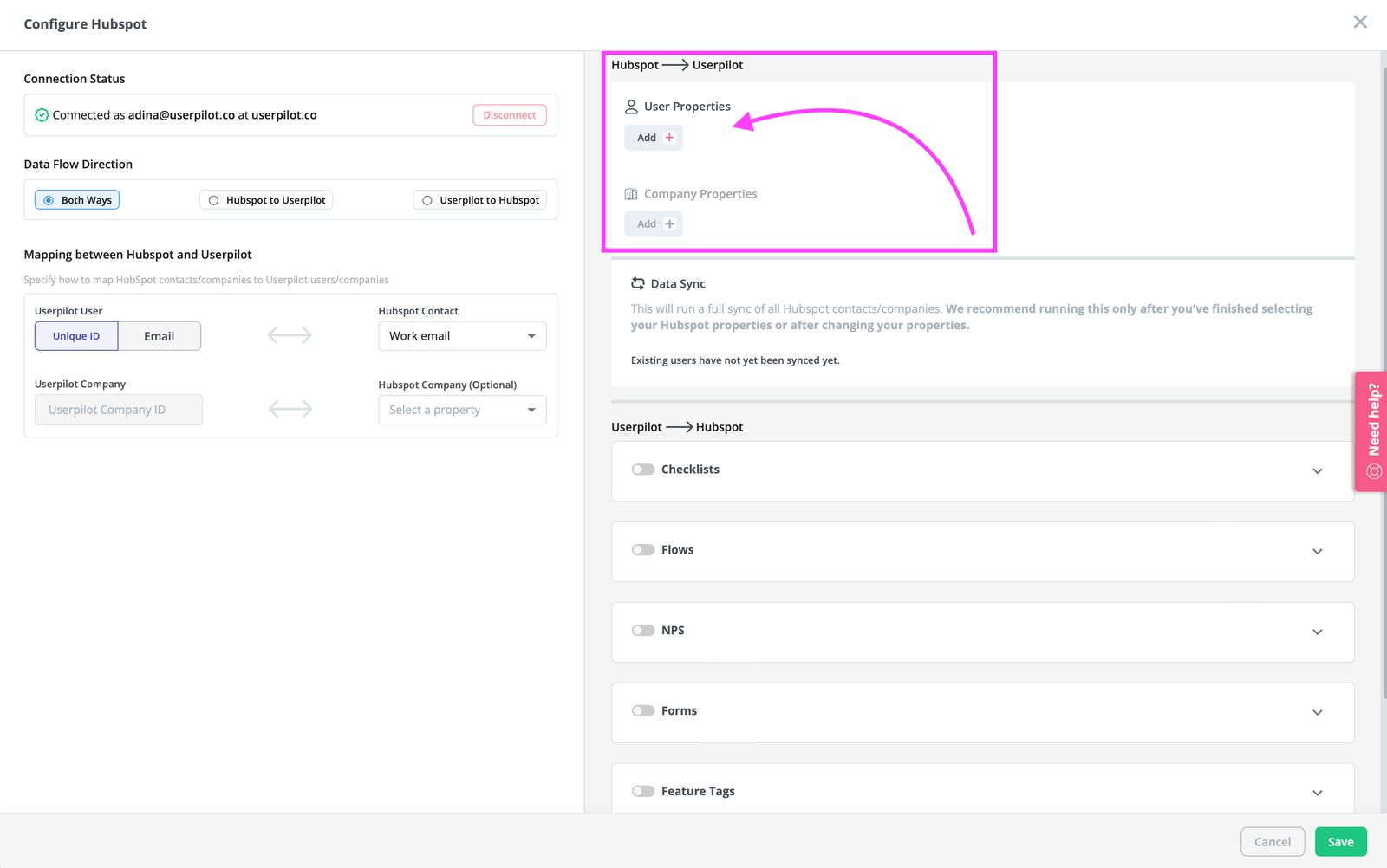 Connect Hubspot with Userpilot to adopt an omnichannel engagement strategy