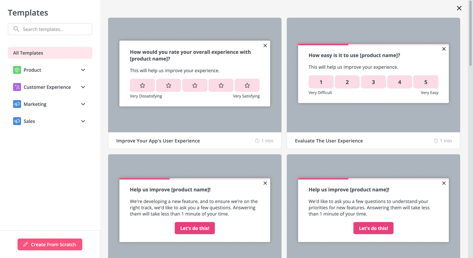 survey question templates in Userpilot.