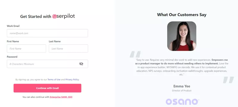 Userpilot sign-up page
