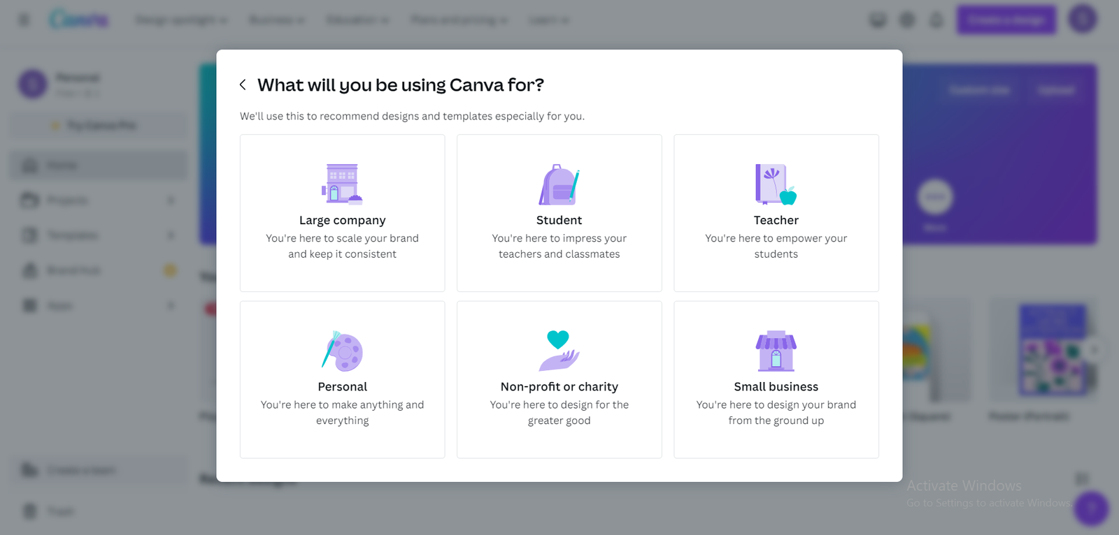 Canva's onboarding survey