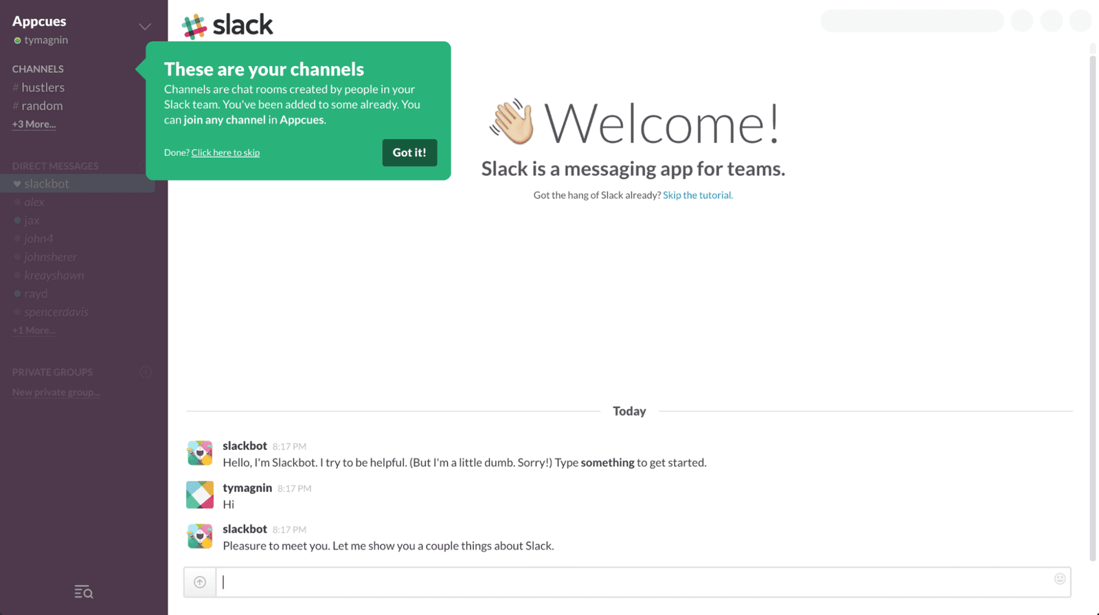 Slack tooltip