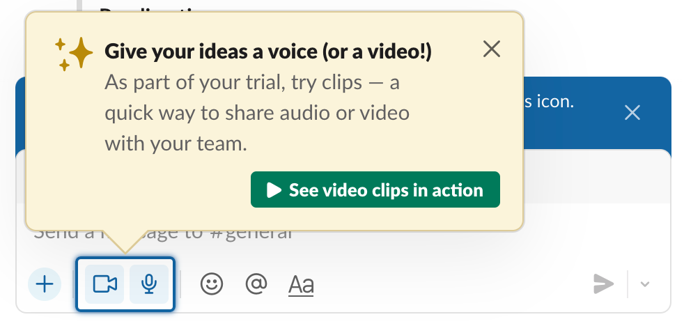 Slack uses a tooltip to introduce a new feature